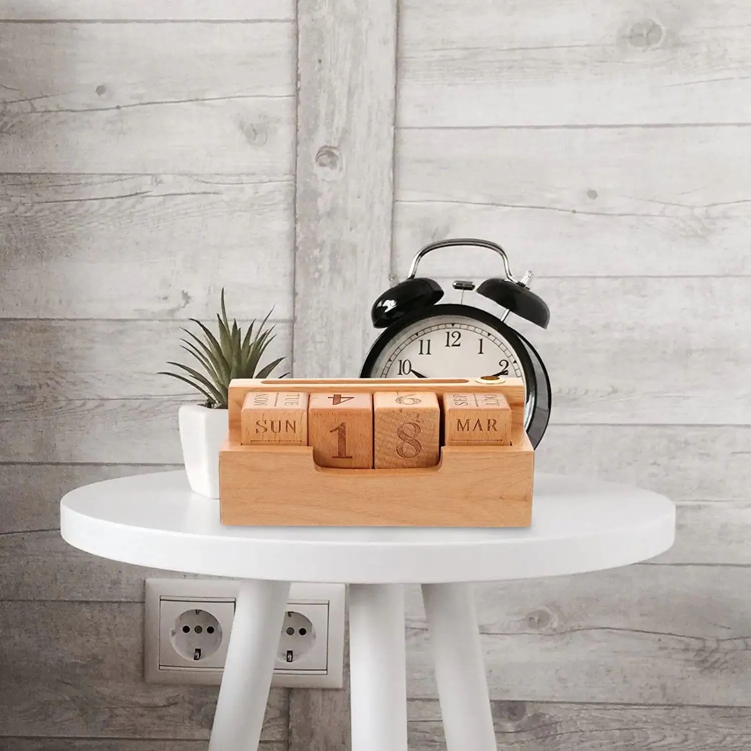 Solid wood simple modern calendar desk on a wooden surface