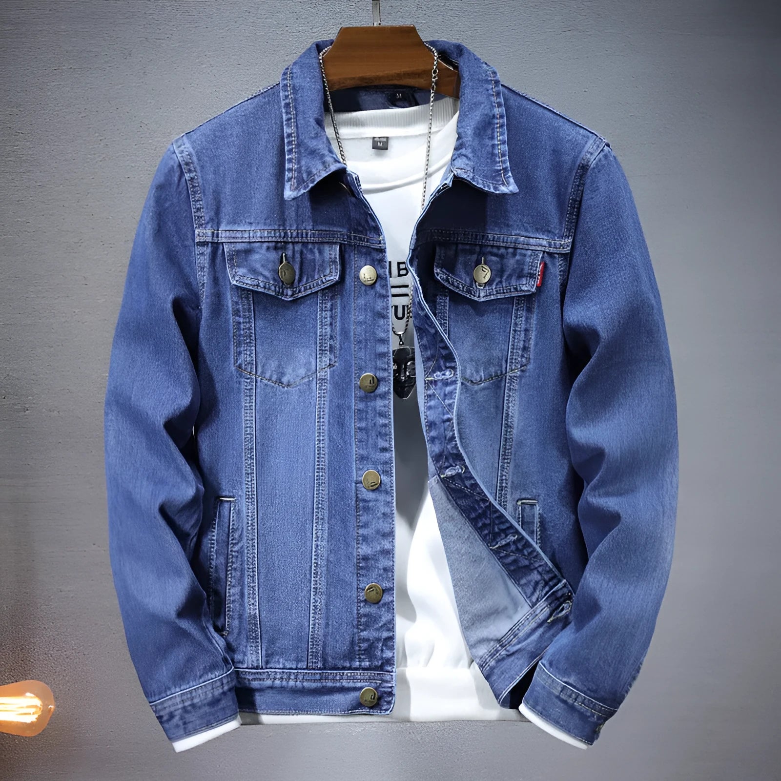 Men's denim coat casual top solid colour cardigan loose fit light blue blue cotton blend spring autumn