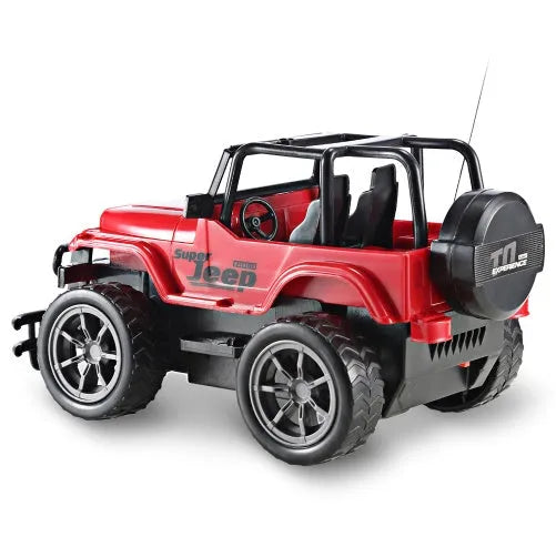 Wrangler Knight remote control car in red on grass, with controller, 4-channel off-road drift car for children over 3