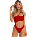 Women's one-piece swimsuit in solid colour with hollow irregular waist and single shoulder design