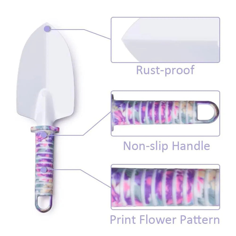10-piece purple gardening tool set with rust-proof iron paint finish and plastic handles in storage box