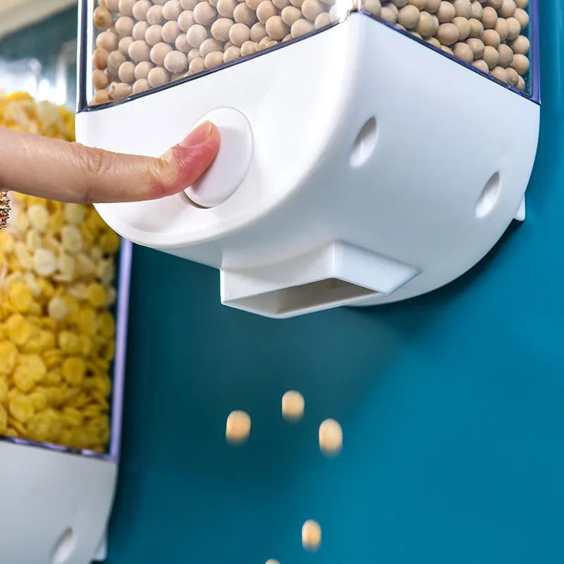 White transparent ABS plastic food storage container with easy-press lid for cereals and dry goods.