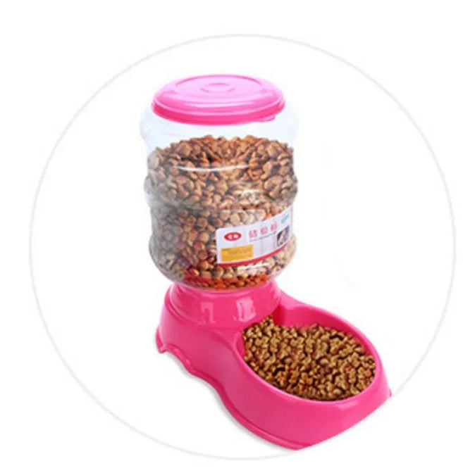 3.5L automatic gravity pet feeding basin for cats and dogs, available in blue, green, and pink colours