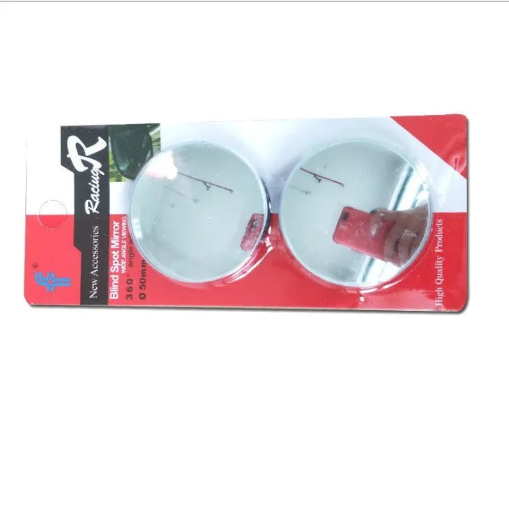 Silver round convex blind spot mirror with adjustable mount for car rearview mirror.