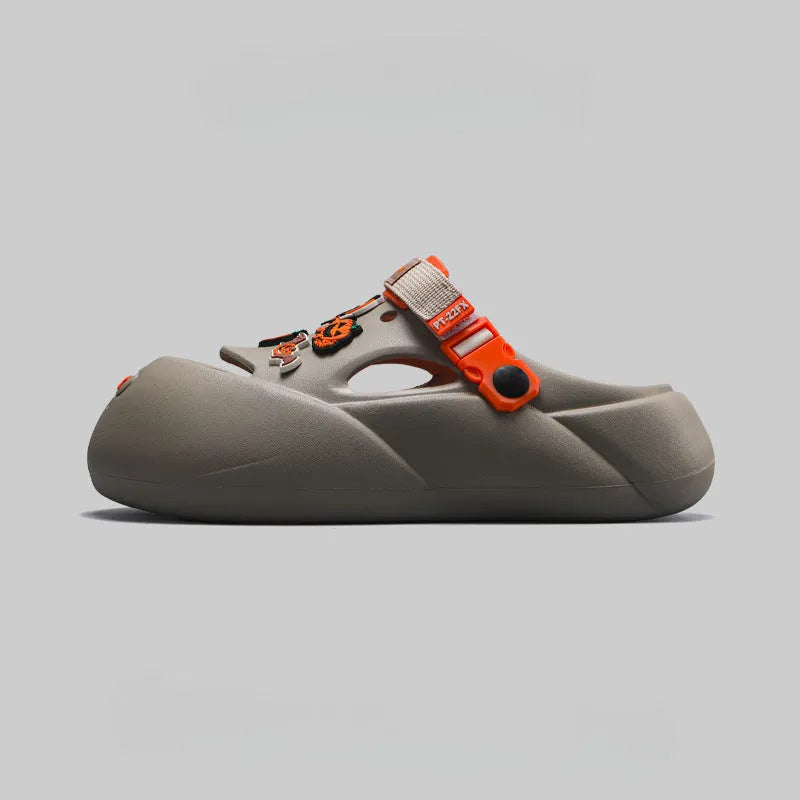 Men's grey baotou beach shoes with EVA soles shown from side view