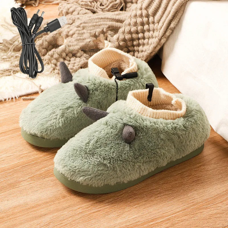 USB foot warmer electric heating shoe with super soft velvet upper in grey, unisex indoor slipper