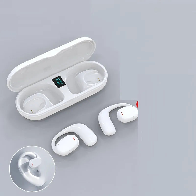 Black and white wireless earplug Bluetooth headphones with charging case