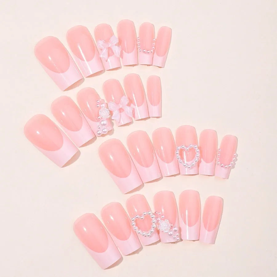 French Love Pearl artificial nail stickers in white XD93 with jelly glue and polish rub