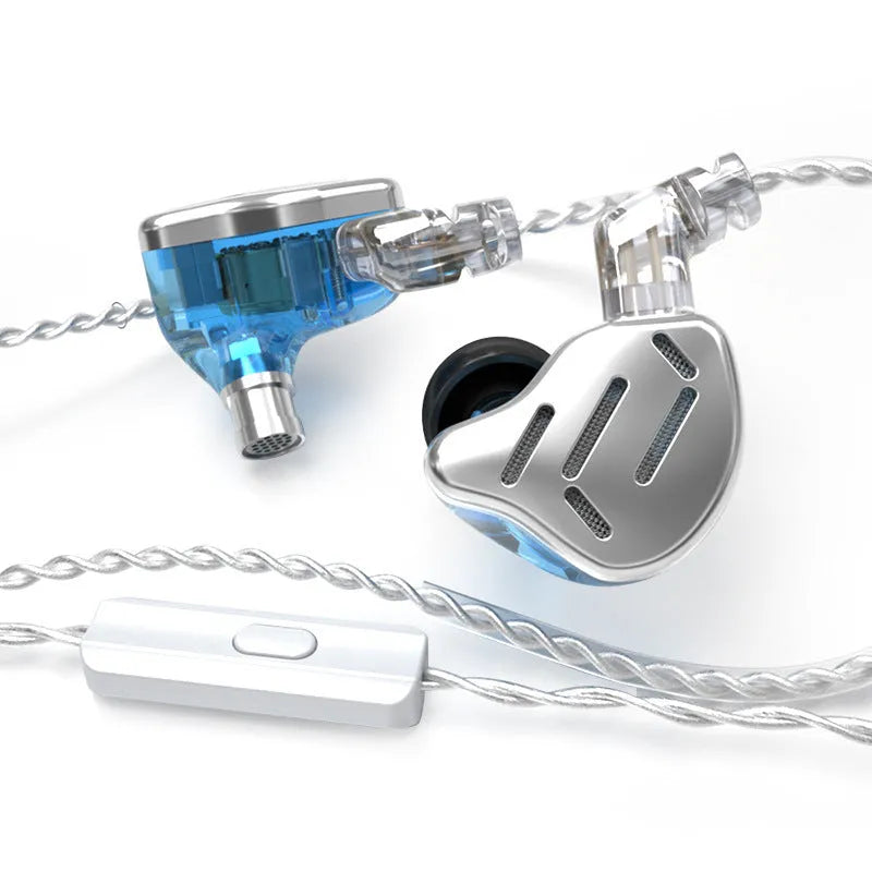 KZ ZAX black and silver blue in-ear headphones with 3.5mm L-bend plug and 1.25m cable