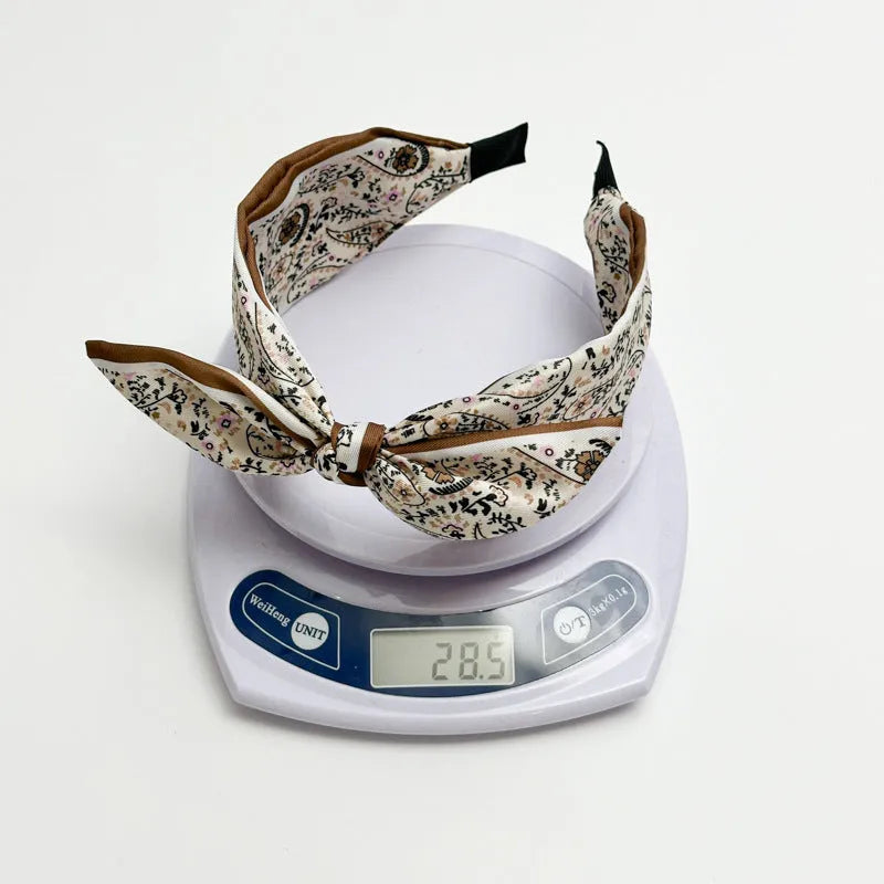 Handmade wide paisley fabric satin hair band for women in pink colour fashion OL style