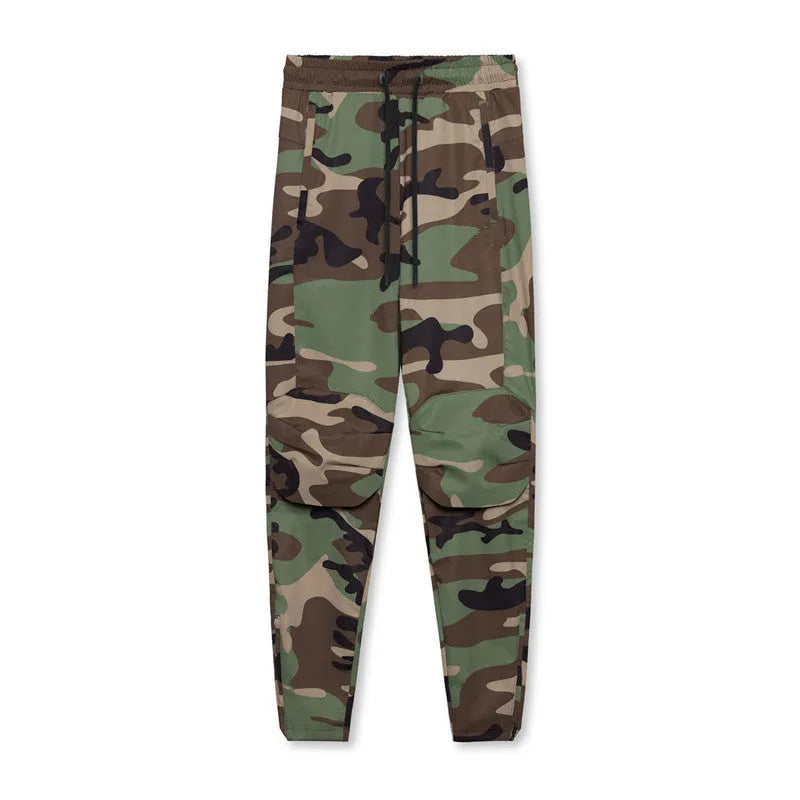 Men's loose grey running pants with ankle ties, quick-drying polyester fitness trousers for exercise