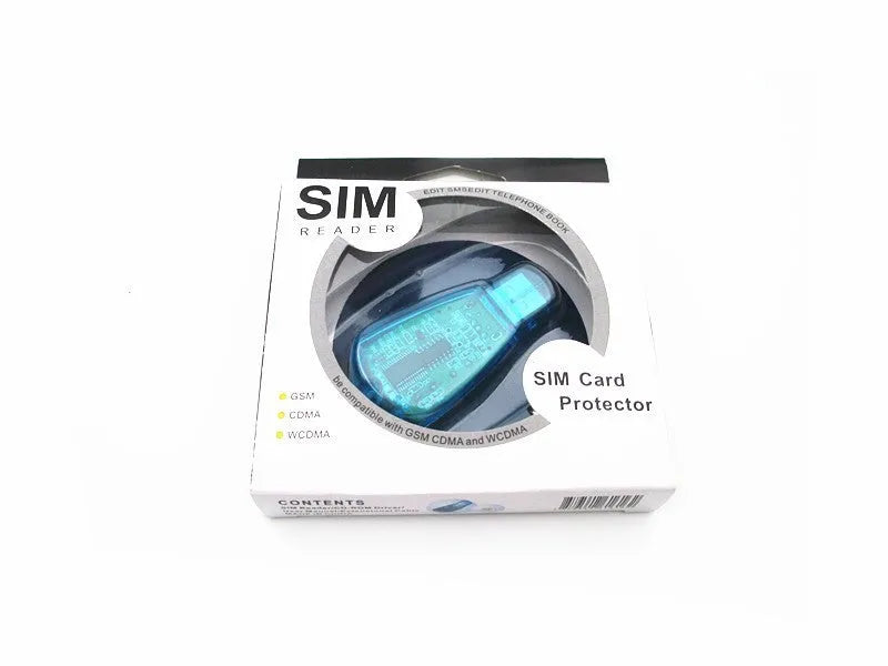 Blue USB 2.0 SIM card reader for mobile phone data backup and management.
