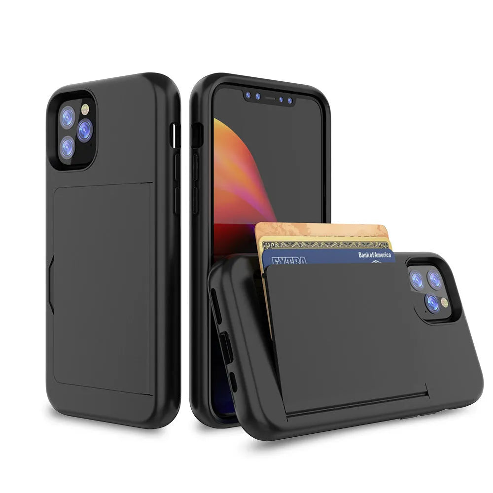 Simple solid-colour TPU and PC back cover case for iPhone 11, 11 Pro, and Pro Max in six colour options.