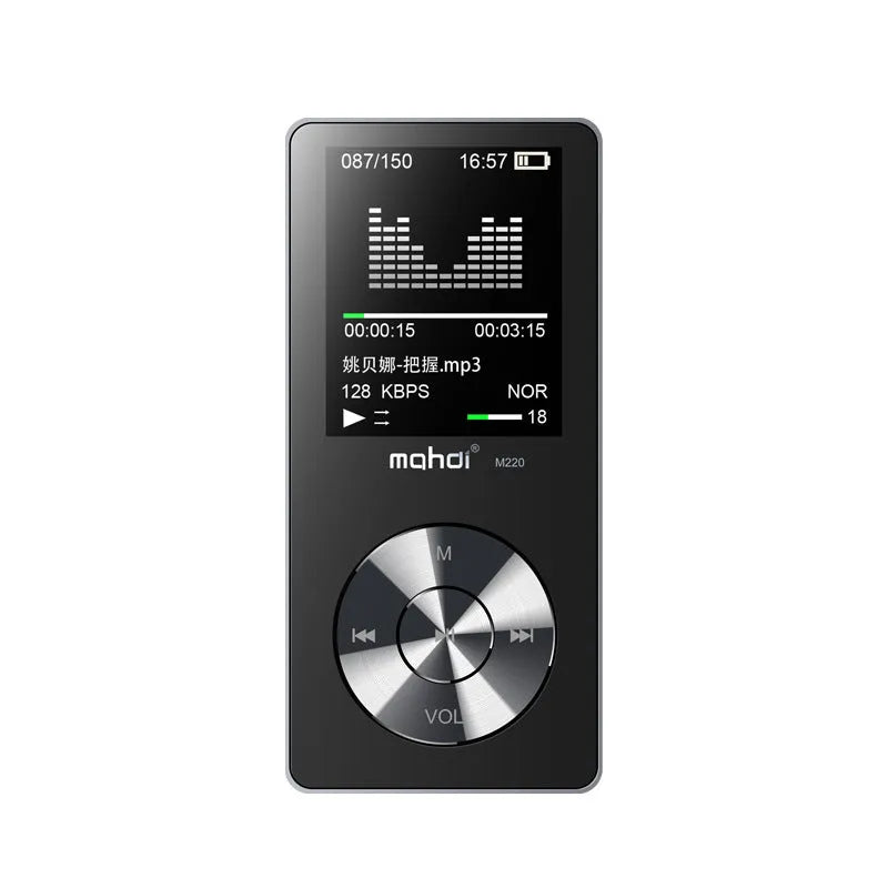 Gold coloured all-metal portable MP3 music player with a 1.8-inch screen.