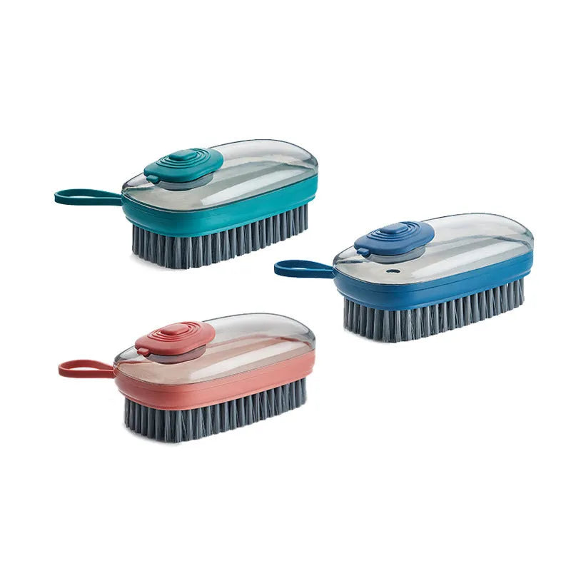 Blue automatic liquid cleaning brush with ergonomic grip for shoes and household cleaning