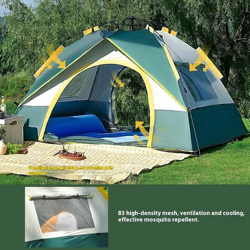 Dark green automatic quick-open camping tent for 3-4 people with waterproof construction