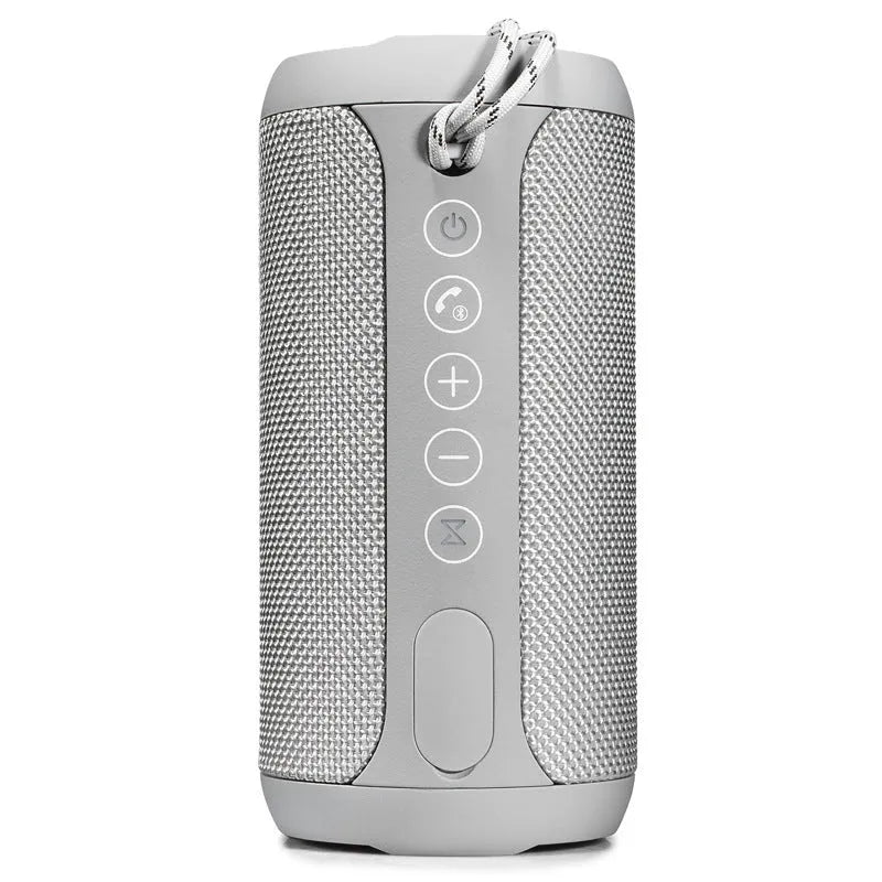 Waterproof portable Bluetooth outdoor speaker in black, camouflage, grey, or red colours.