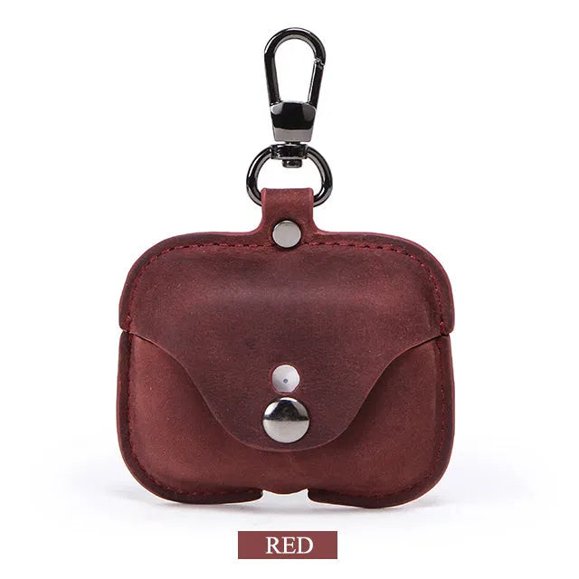 Brown leather AirPods Pro clamshell case with crazy horse pattern texture