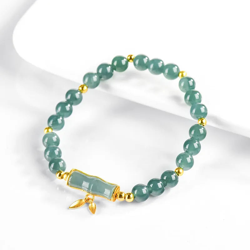 Women's high-rise bracelet with natural blue jade beads on S925 silver band