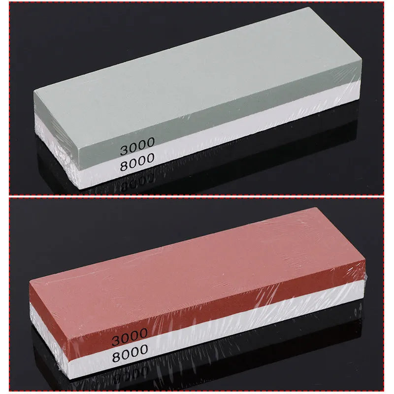 Double-sided 3000/8000 grit white corundum whetstone sharpening kit with bamboo base and accessories