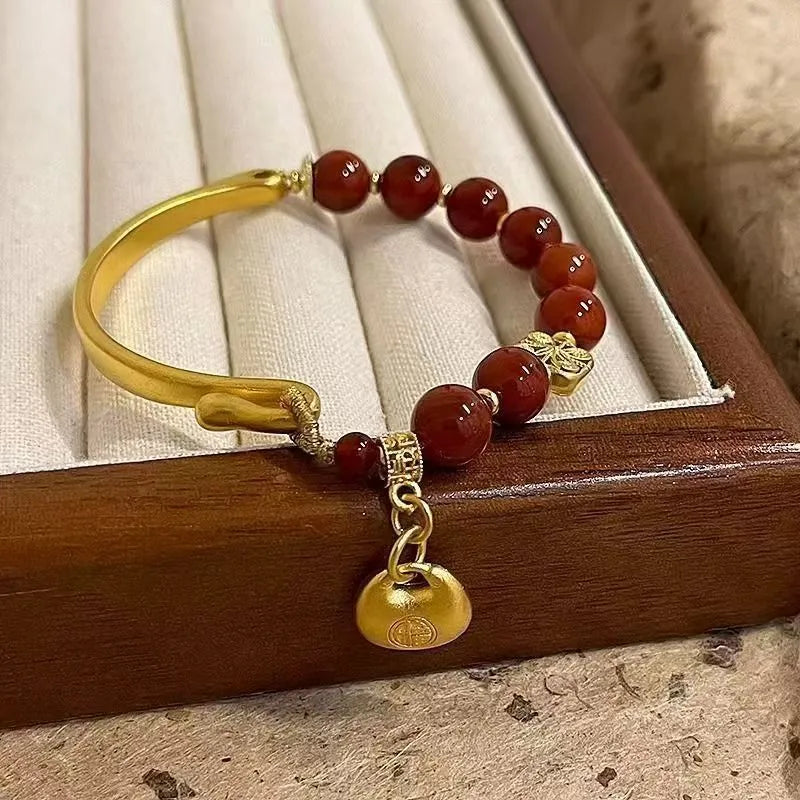 Golden South Red agate character ingot bracelet antique style women's jewellery