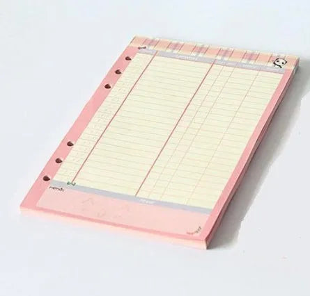 Coloured A5 A6 binder filler paper sheets with various page styles for planners and diaries