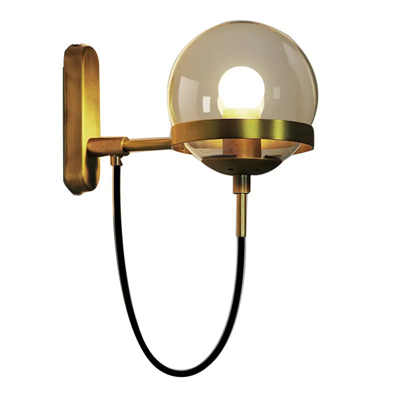 Modern retro LED wall lamp with glass shade in black colour, push button switch, Nordic postmodern style