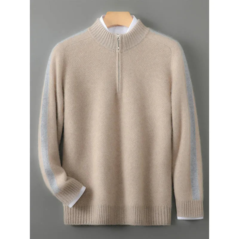 Sheep wool slim fit sweater with half-height zip round neck in multiple colour options