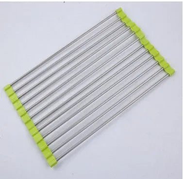 Stainless steel folding kitchen sink drain rack shown in a choice of colours