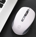 Silent wireless mouse in black with compact ergonomic shape and optical sensor