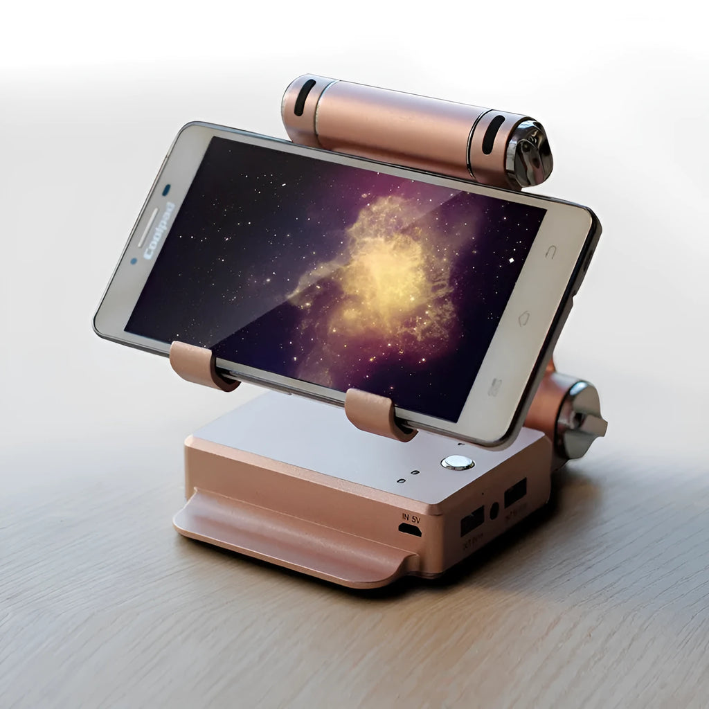 Mobile power multi-function bracket 10400 mAh in black with built-in stand and LED flashlight