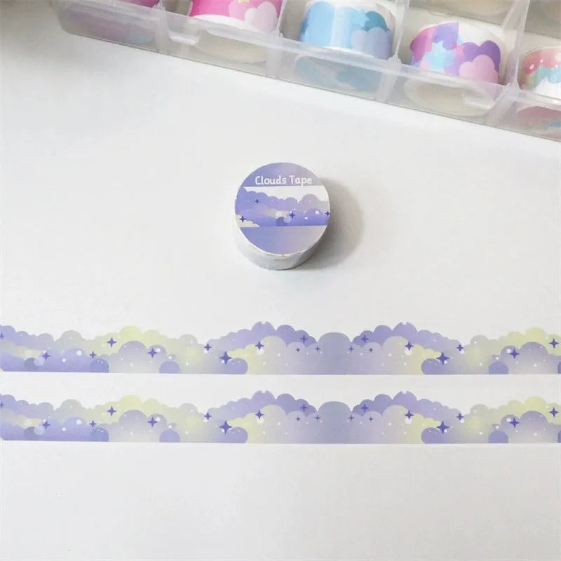 Japanese washi tape roll with star and cloud decorative border patterns measuring 24mm wide