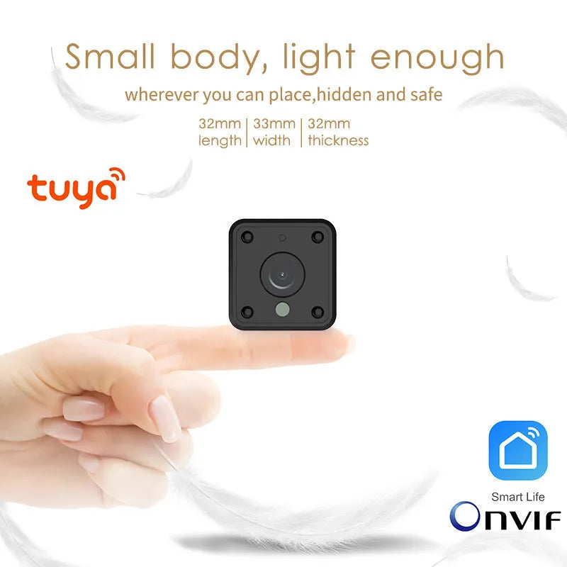 TuyaSmart mini WiFi battery camera in black with 1080P lens