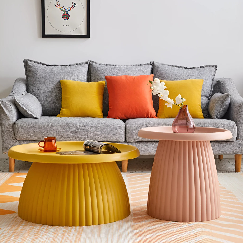 Mushroom-shaped small coffee table in gray, plastic, modern simple style for balcony or living room
