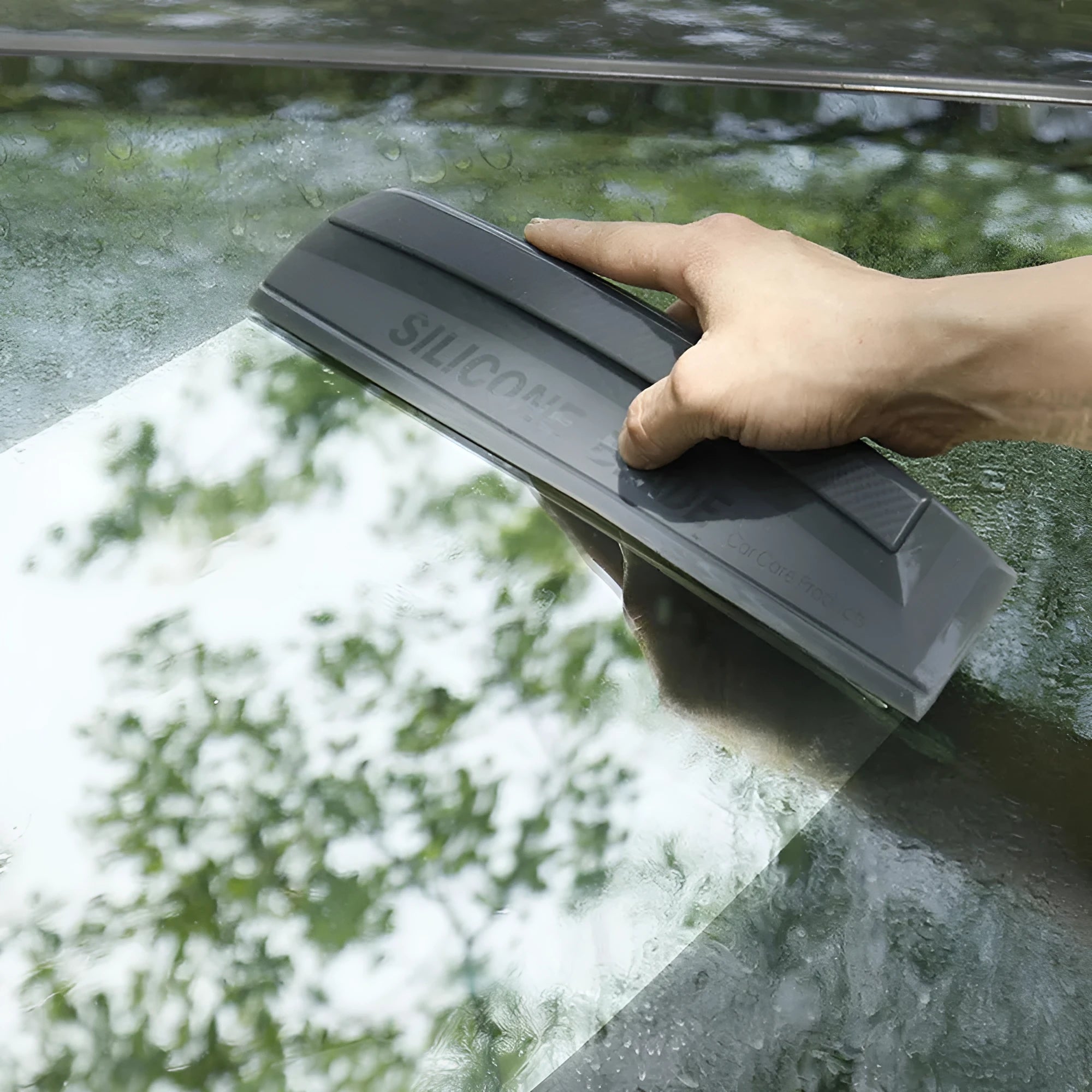 One-piece black silicone car wash wiper with flexible handle, model DM-094, 33.5 cm long