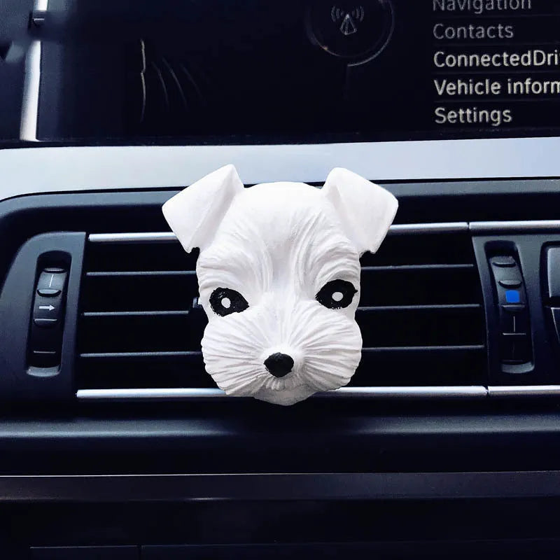 Schnauzer shaped car air outlet perfume in white porcelain with clear fragrance, 5.5cm height