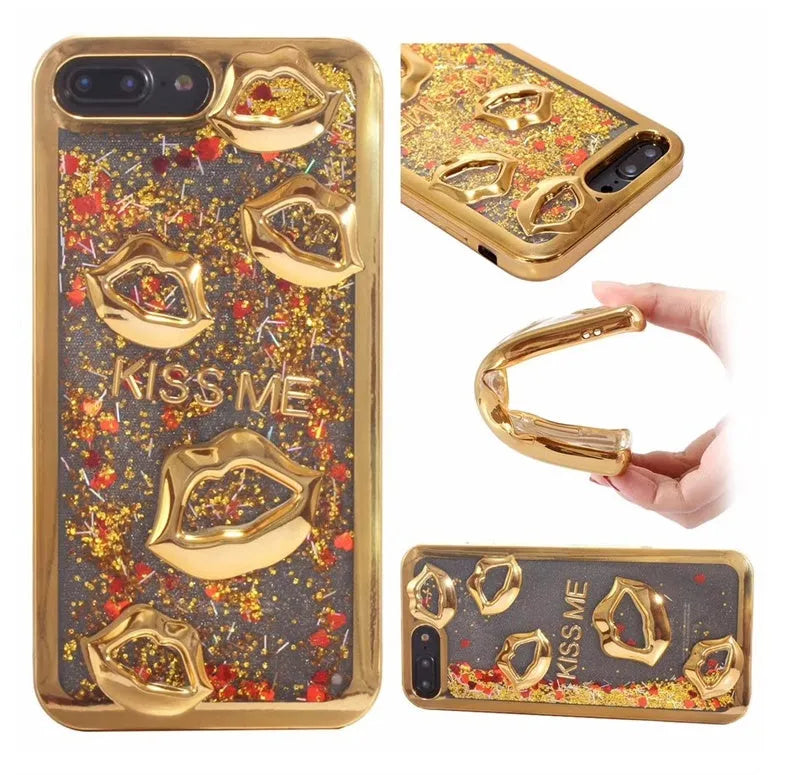 Huawei P30 phone in a silvery TPU case with a raised three-dimensional lips design on the back.
