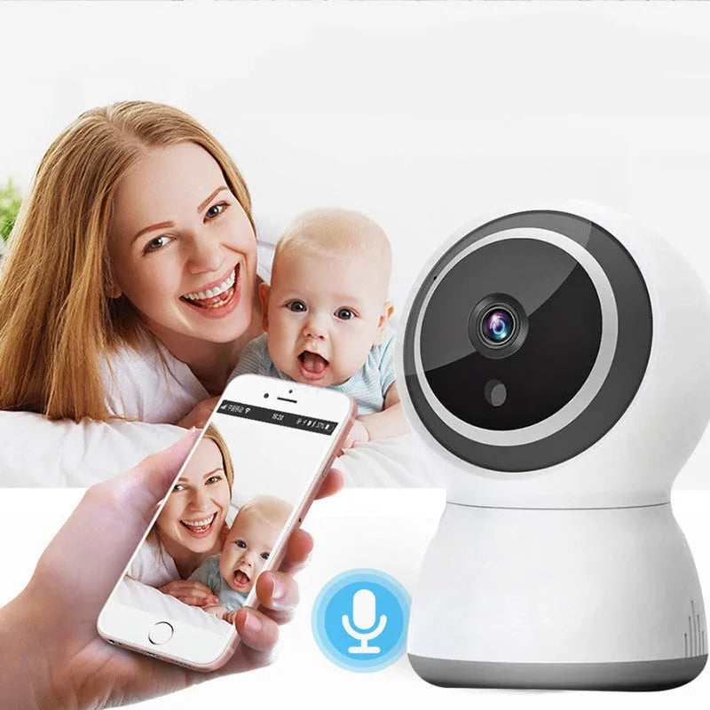 Tuya wireless indoor security camera with 1080P HD, night vision, and PTZ control in black