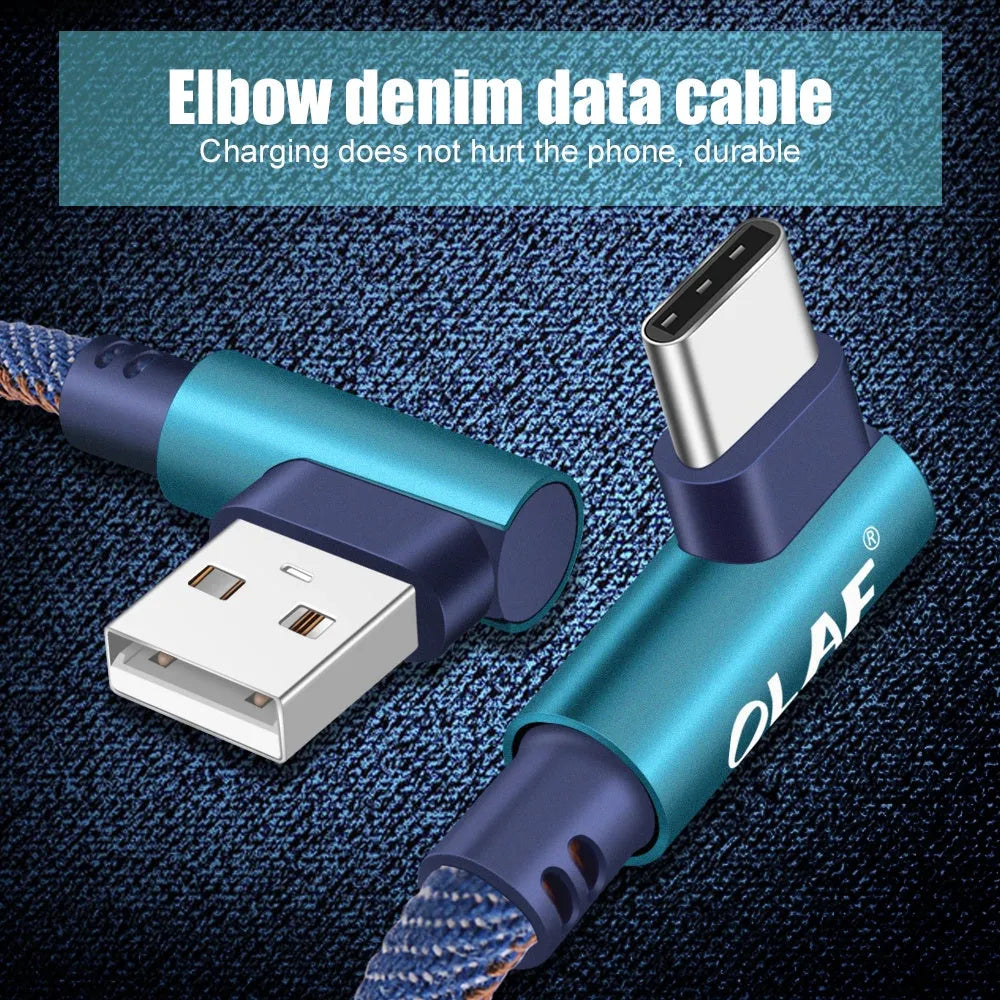 Deniel braided fast charging USB cable for Android and Type C in black, blue, and red colour options.