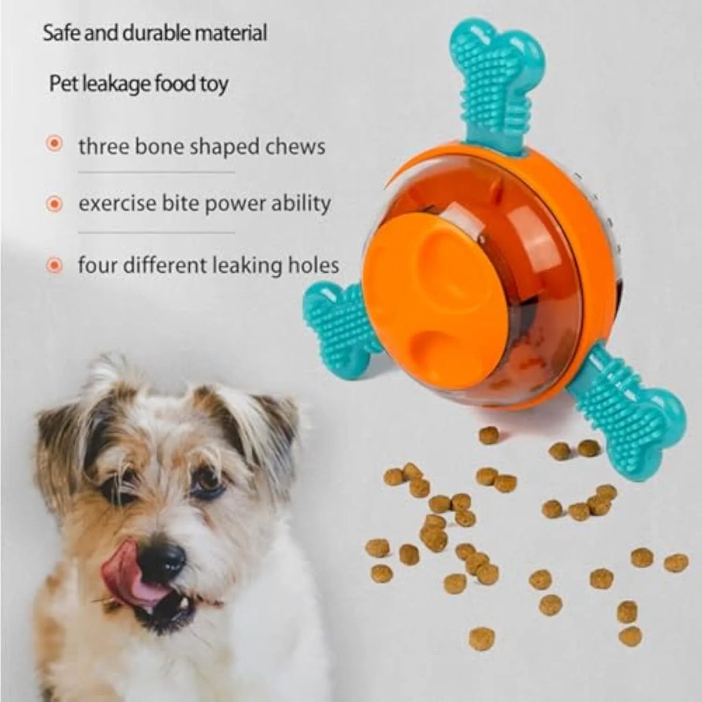 Blue rubber interactive chew toy and slow feeder for small medium dogs.