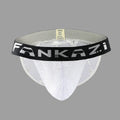 Hollow mesh men's underwear briefs in black colour showing high fork design