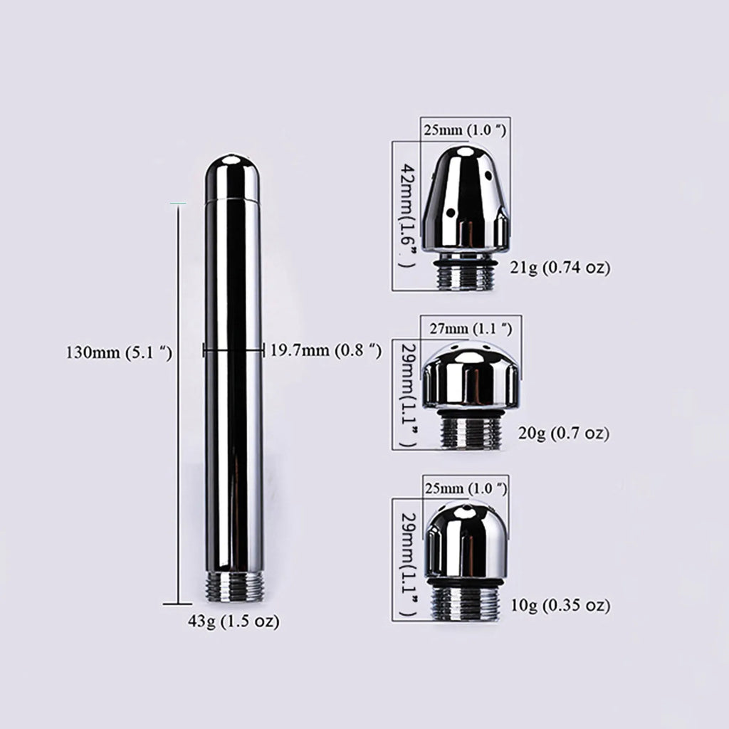 Three-head metal enema vaginal cleaning flusher in space aluminium alloy with flannel bag