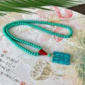 Turquoise stone mesh flower pendant necklace with adjustable ball bead chain