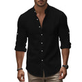 Men's long sleeve standing collar slim fit casual cotton shirt in five colours