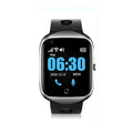 Intelligent positioning phone watch for elderly with square 1.3-inch screen, silicone strap, black blue silver colours