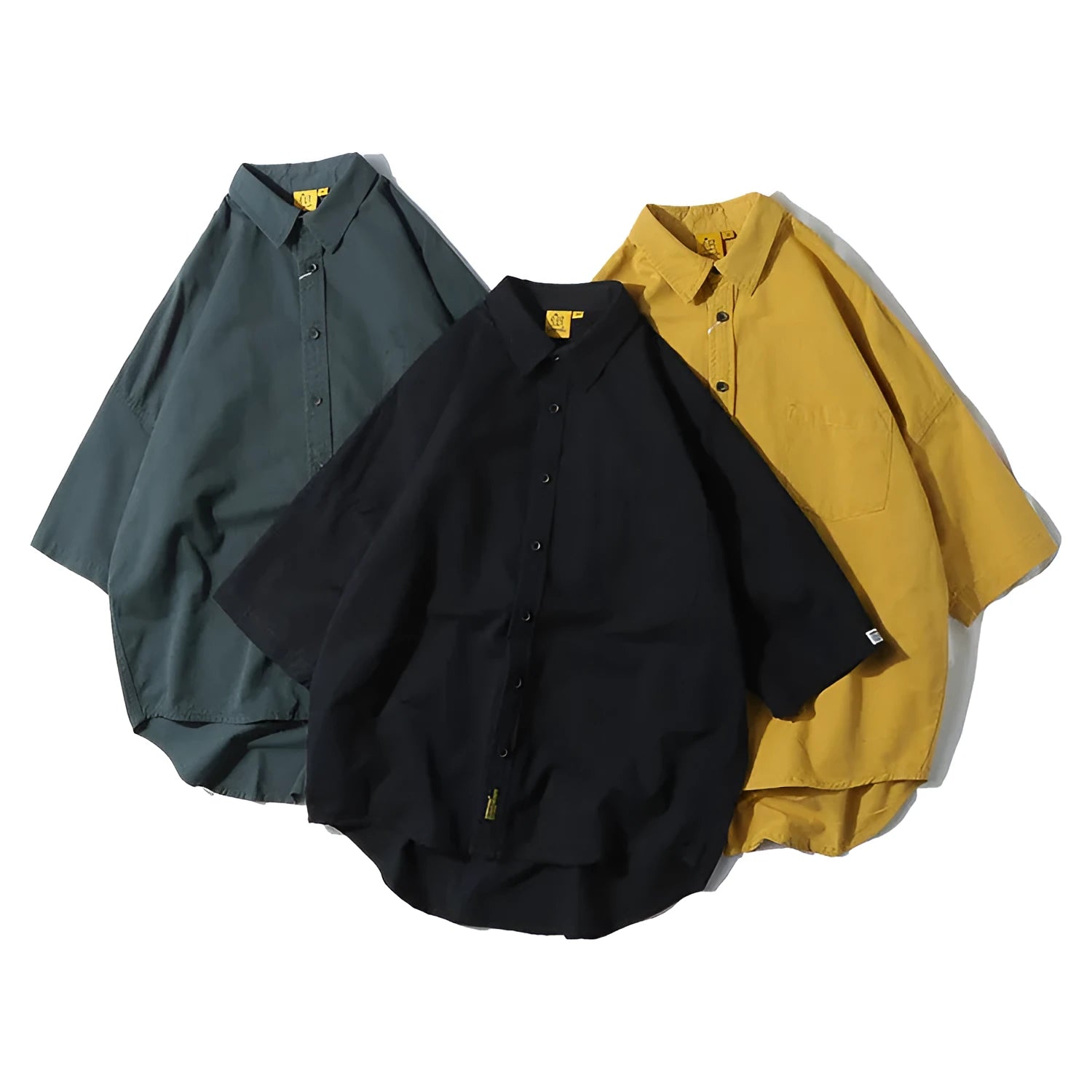 Japanese-style men's cotton cardigan shirt in loose fit with short sleeve option