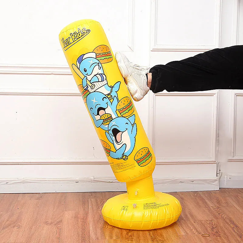 Yellow hamburger pattern inflatable boxing column measuring 120cm tall