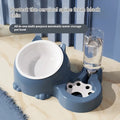 Double bowl ceramic automatic dog water bowl with stainless steel insert in blue finish