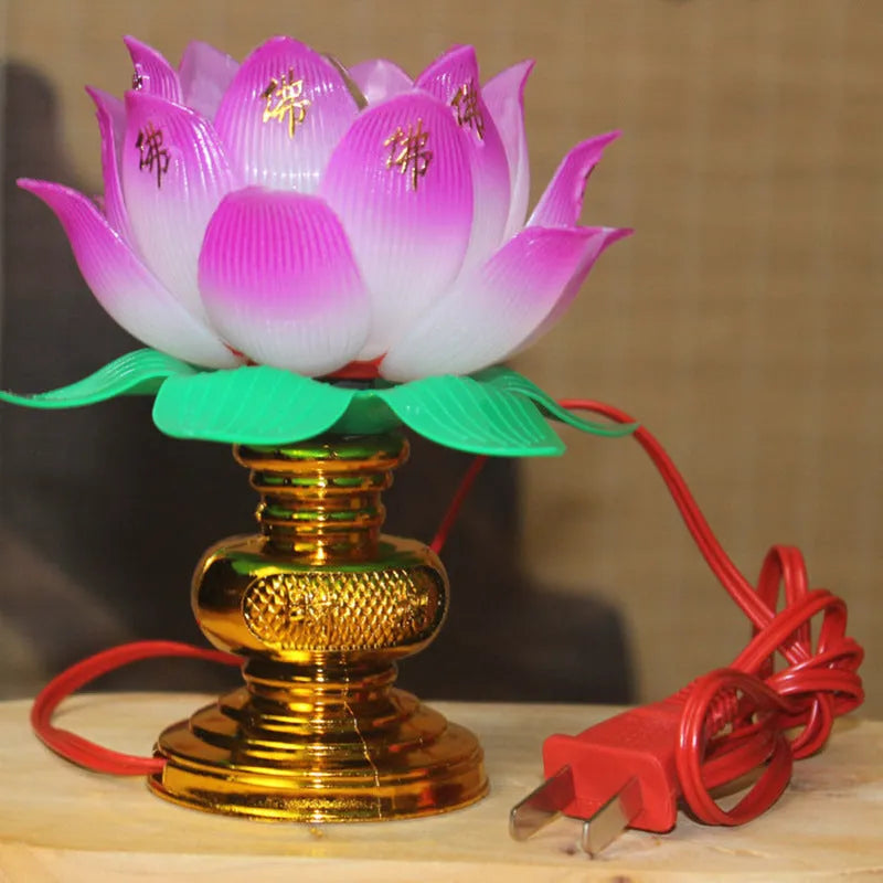 Lotus-shaped Buddha lamp with colour-changing LED light and UK plug