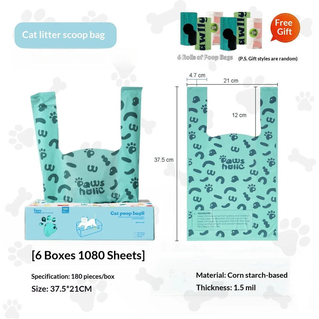 Blue deodorising cat litter bags for poop disposal with shovel compatibility, simple home style